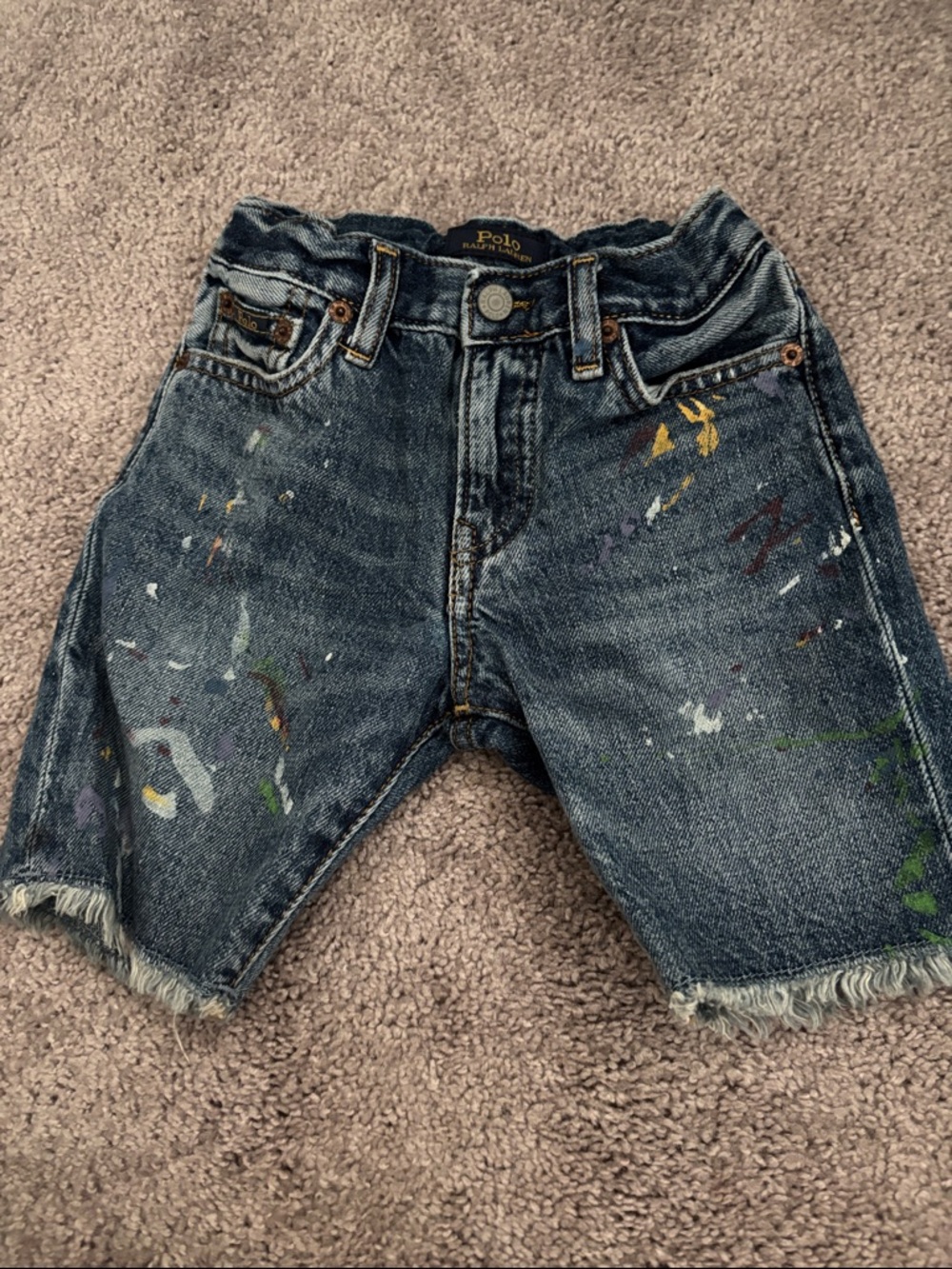 Polo by Ralph Lauren Dark Blue Denim Paint-Splatter Kids Shorts